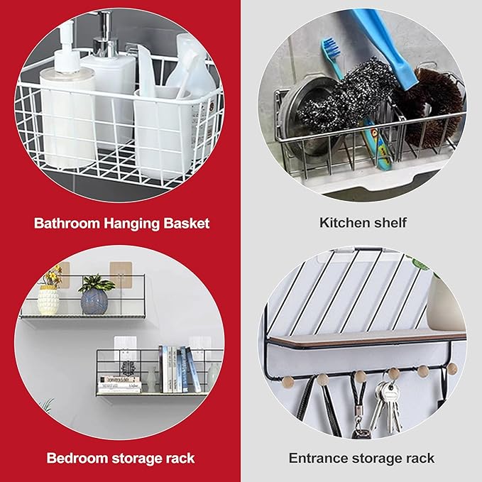 4 Pack Shower Caddy Adhesive Replacement and Shower Shelf Non-Slip Pads, No Drilling Waterproof Adhesive Hooks, Transparent Strips for Tile and Glass Bathroom Storage