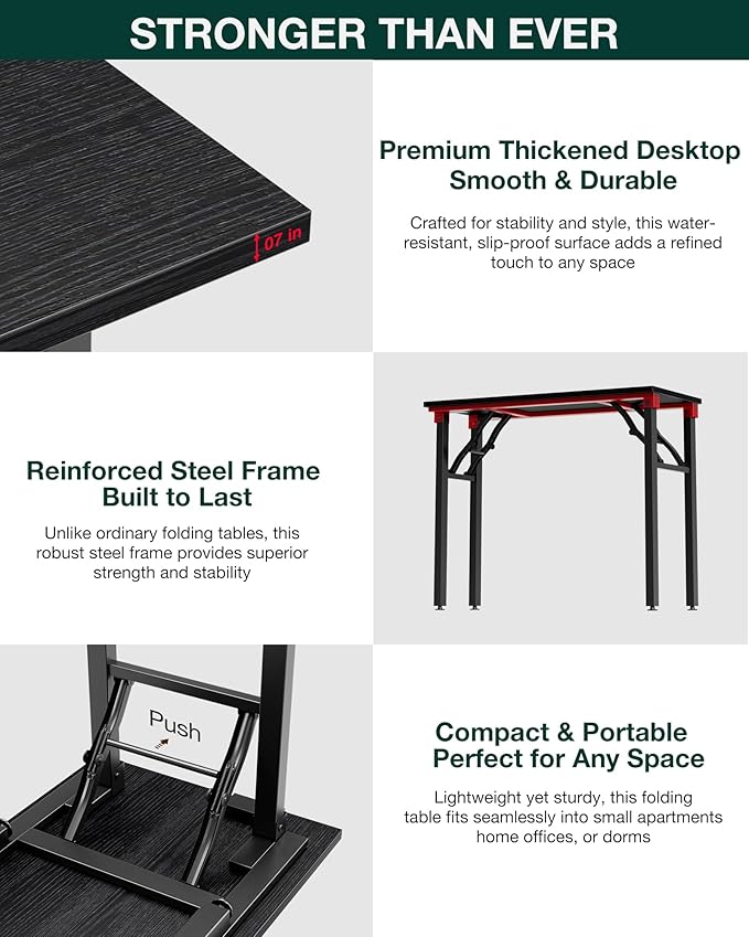 Frylr Small Folding Computer Desk โ 35.8 Inch Portable Table for Craft and Study, Lightweight Desk for Small Spaces, Foldable Laptop Table Built-in AC/USB Outlets for Convenience, Dark Oak