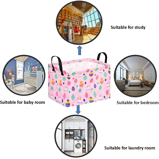 Rectangular Easter Basket Storage Bin for Shelves Cute Gifts Baskets Foldable Box with Handles for Boy and Girl Home Office Car Dormroom Easter Party Supplies