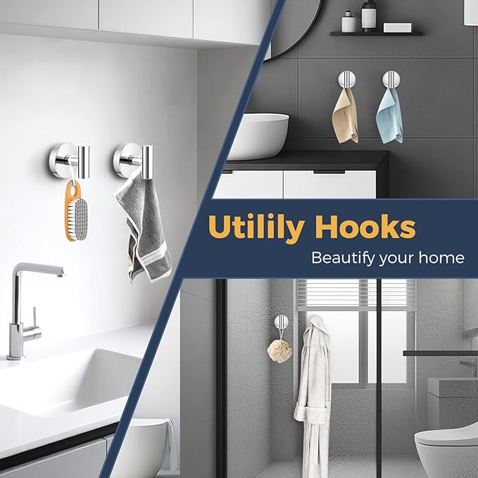 Heavy Duty Suction Cup Hooks for Glass Window,Tile,Mirror,Removable Shower Hooks for Inside Shower,Metal Towel Hooks for Bathroom,4 Pack(Mirror)