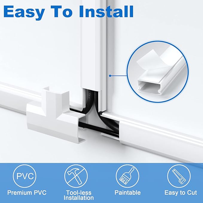 ZhiYo Cord Cover Wall Kit, 94.5in Cord Hider Wall Mounted TV, Self-Adhesive Wire Covers for Cords, Paintable Wire Hiders Cable Raceway Kit, Cable Concealer, 6 x L15.75in W1 H0.5in, Grey