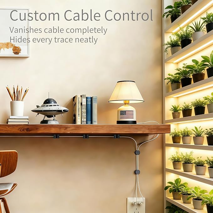 12 Pack Cable Clips (10 Pcs Square Cord Holder 2 Pcs Circular And Rotatable Cord Clips) Suitable For Office Desks Home Desks, Telephones, Vehicles, Walls, Tabletops And Bedside Tables,Black And White