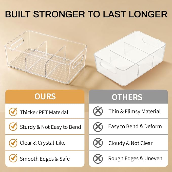 Mpotmiy Pantry Organizers and Storage , 8 Pack Snack Organizer for Pantry Shelf,Food Storage Bins with Divider,Clear Containers for Organizing,Transparent Plastic Basket,Refrigerator and Fridge Bins