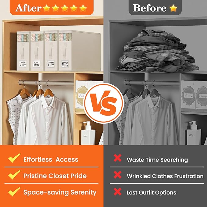 WOWBOX Sheet Organizers and Storage,Closet Bed Sheet Organizer Under Bed Storage and Organization with Label Cards & Clear Window for Bedding Sheets,Duvet Covers,Blankets (8 Pack,Beige)