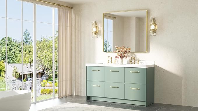 TETOTE 42 x 36 Gold Vanity Mirror Brushed Gold Metal Framed Vanity Mirror, Tempered Glass, Modern Farmhouse Wall Mounted Mirrors for Decorative(Horizontal/Vertical)