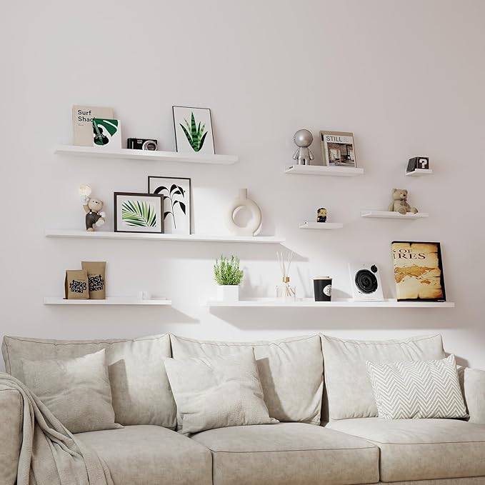 White Floating Shelves for Wall Decor, Long Wall Mounted Storage Shelf for Bedroom, Living Room, Bathroom, Kitchen, Nursery, Display Picture Ledge Shelf with Lip Set of 2-56 Inches, White