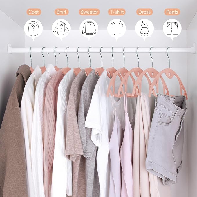 Velvet Hangers 30 Pack: Felt Clothes Hangers Heavy Duty Shirt Sweater Pink Hangers No Shoulder Bump Non Slip Coat Hangers for Closet