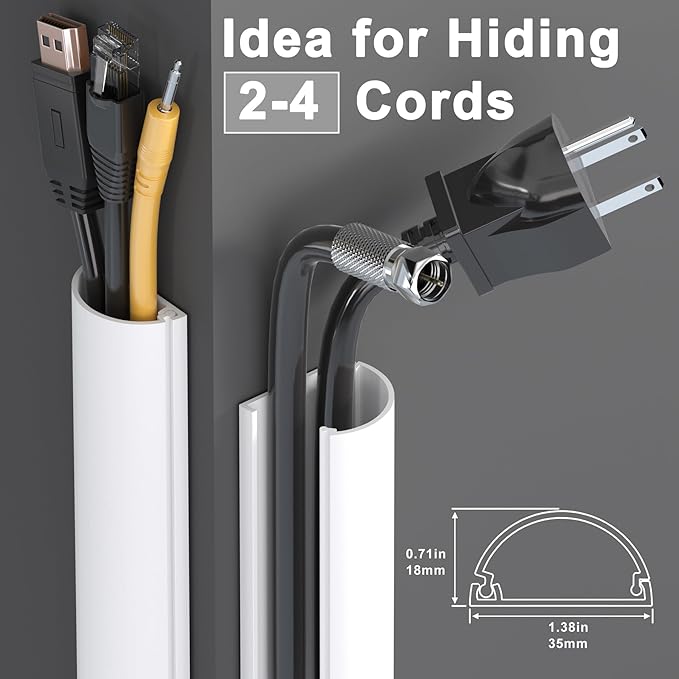 Cord Hider 42.5in (3X L14.2in), Cable Hider for 2-4 Cords, Wire Covers for Cords Wall Mount TV, Cable Cover Wall Wire Hider for Cords, Cable Raceway W1.4inxH0.7in Black