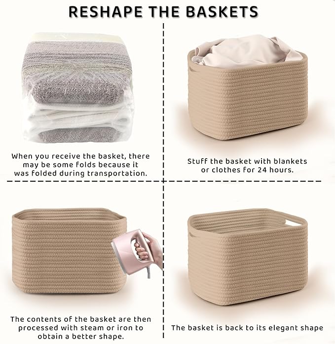 4 Pack Large Storage Baskets for Organizing, 16''Lx12''Wx8''H Woven Baskets for Storage Toys, Towels, Books, and Clothes, Cotton Rope Basket for Shelves with Handle