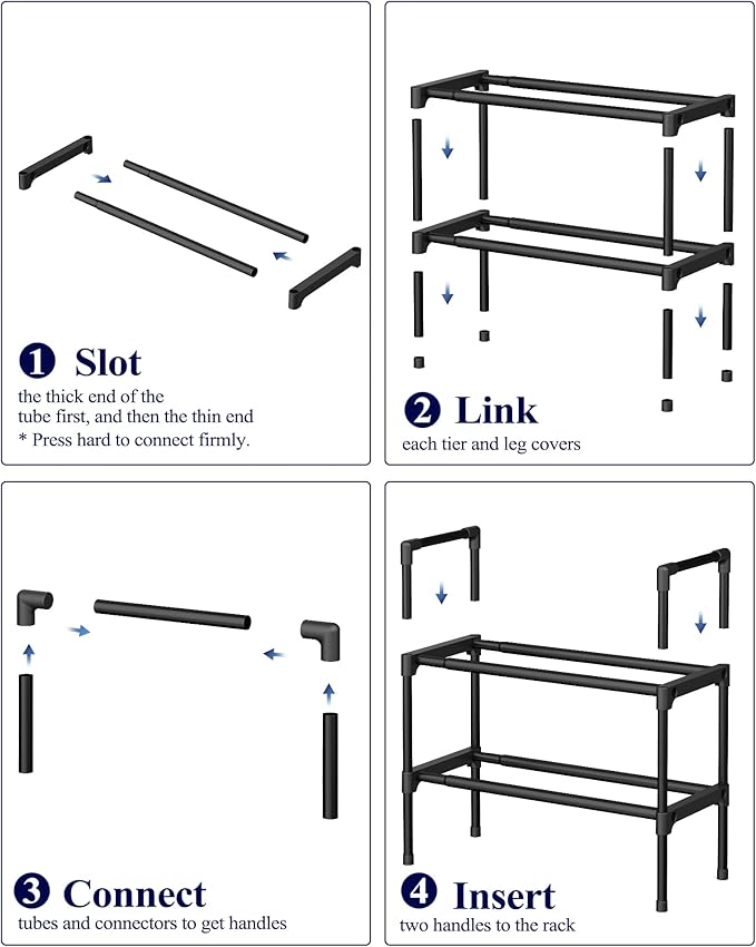 Kitsure Shoe Rack for Closet - Expandable Shoe Rack for Entrance, Rustproof Shoe Organizer for Entryway with Portable Handles, Black, 17.3″~30.2″L x 16.3″H