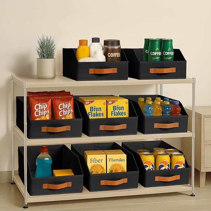 Homsorout Fabric Storage Bins for Organizing - 10 Pack Large Trapezoid Collapsible Storage Bins with Front Handle, Closet Organizers and Storage for Bedroom, Home Shelves, Small Spaces, Black