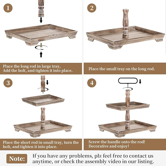 Hanobe Tiered Tray for Table Decor: 4th of July 2 Tier Decorative Tray Stand for Coffee Bar - Large Farmhouse Display Stands for Seasons - Wood for Kitchen Counter Decorations
