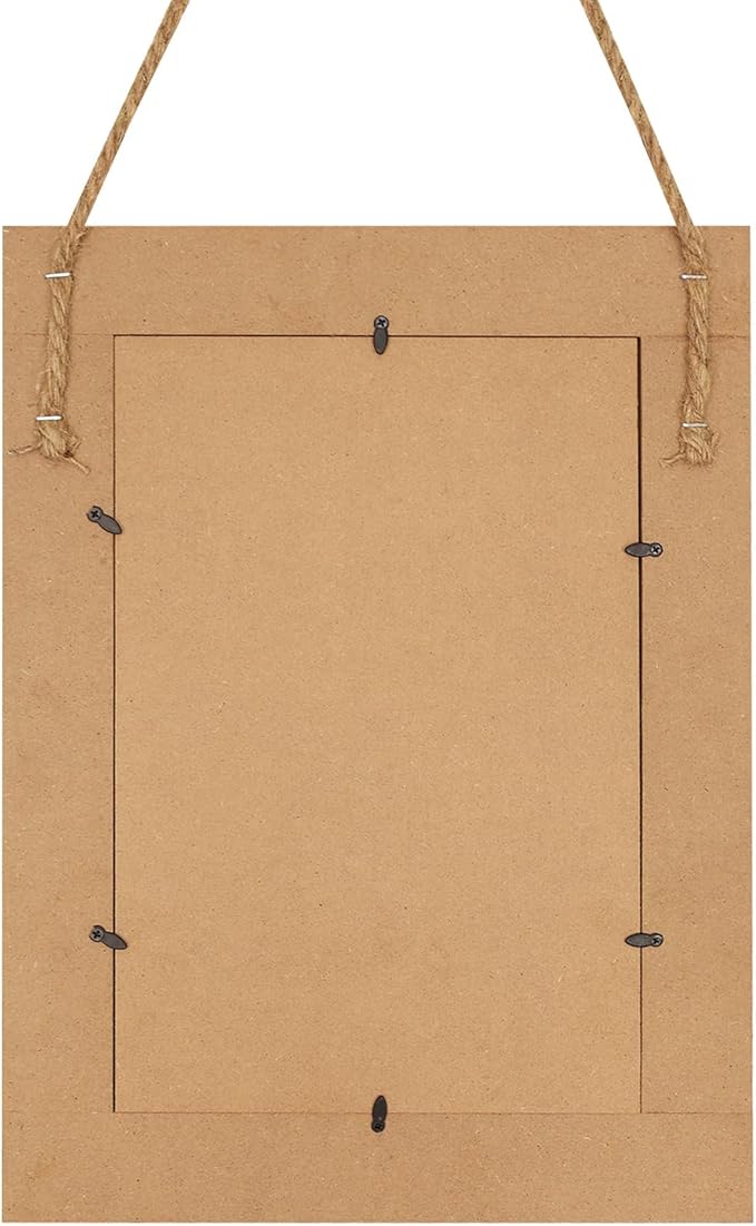 Rectangle Wall Mirror for Bathroom, Distressed White Wood Decor with Hanging Rope for Rustic Home Decor, Vanity, Living Room 12"×16"(Wooden)