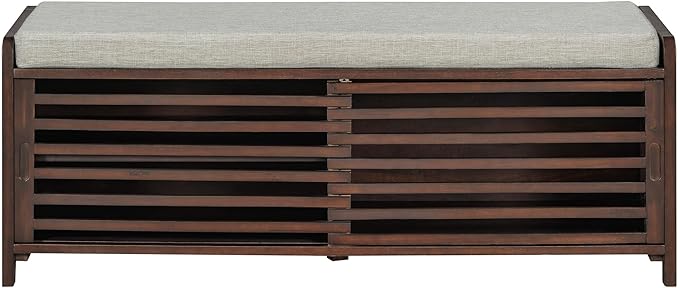 LUMISOL Shoe Bench with Storage and Cushion, Farmhouse Distressed Shutter Storage Bench with Retro Charm for Living Room, Entryway, Espresso