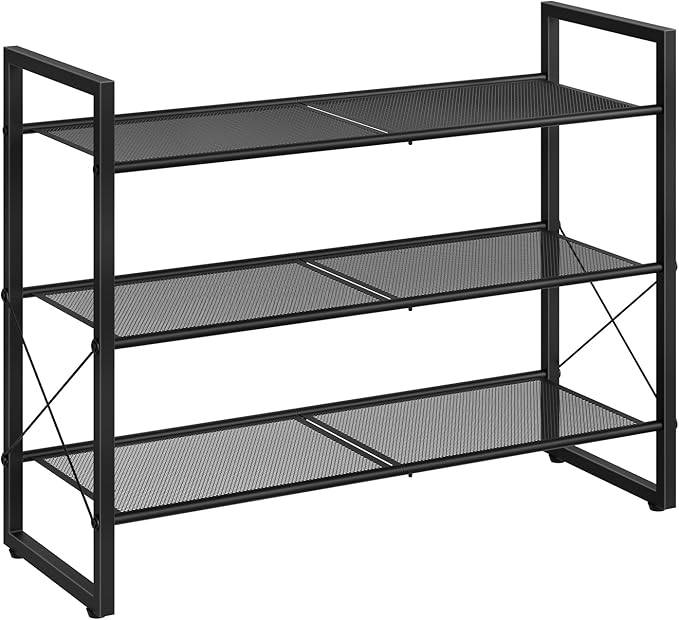 CHOEZON Shoe Rack, 3-Tier Shoe Rack for Closet, Metal Shoe Storage Organizer, Shoe Rack for Entryway, Shoe Shelf with Adjustable Feets, for Entryway, Hallway, Living Room, Bedroom, Black TXJ13BB