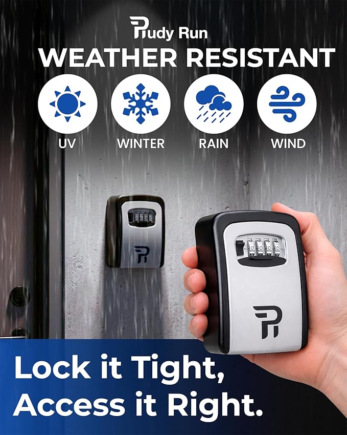 Rudy Run Key Lock Box for Outside – Large Outdoor Lockbox for Keys with Code, 4-Digit Combination Hidden Safe to Hide a Key Outside, Wall Mounted Key Storage for Home, Airbnb, 2 Pack