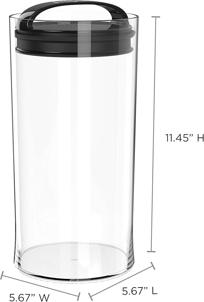 Prepara Evak Fresh Saver Airtight Plastic Container, Large/Tall (11.5” x 5.75”, 16 Cups), BPA-Free Food Storage Canister Vacuum Sealed Lid Handle, Odor Resistant, Ideal for Coffee Beans & Dry Goods
