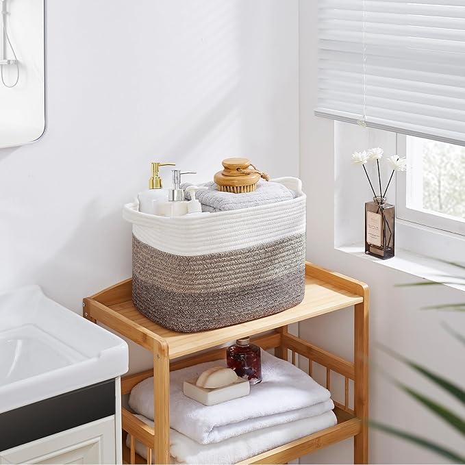 OIASKET Storage Baskets for Organizing, Woven Baskets for Shelves, Rectangle Decorative Organizer for Storage Clothes, Toy, Books, Towels Nursery Bins 3 Pack (Gradient Dark Brown, 13"x9.85"x8.7")