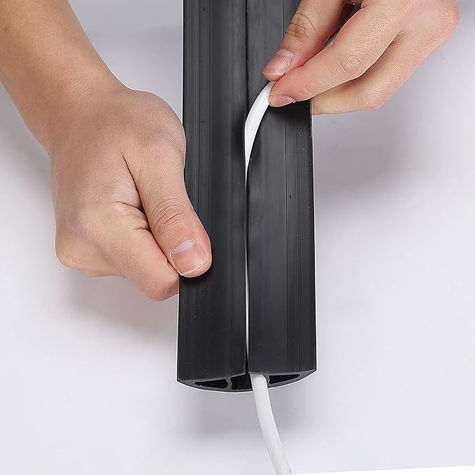 Bates- Floor Cord Cover, 30ft, Cable Cavity 0.6" (W) x 0.31" (H), Heavy Duty Wire Protector, PVC Extension Cords Hider, Protect Cords, Prevent Cable Trips, Cord Hider for Office, Home, Outdoor
