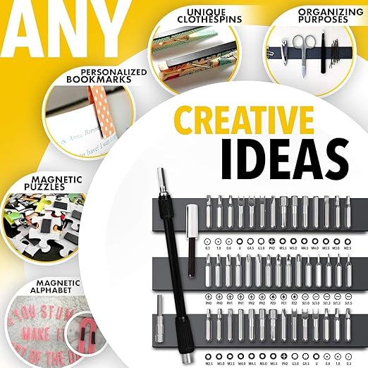 Magnetic Strips with Adhesive Backing - Magnetic Tape for Crafts - Tool and Knife Magnet Strips for Kitchen, Garage and Garden - Adhesive Magnetic Tool Holder Strip for Wall (6 Pieces, 6" x 1")