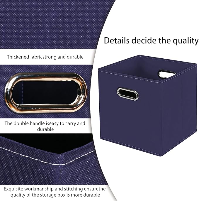 STOREONE Fabric Storage Bins Cubes Baskets Containers-(11X11X11) with Dual Handles for Shelf Closet, Nursery Home , Bedroom Organizers, Foldable Set of 3 (Navy Blue)