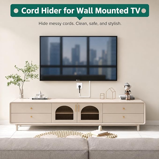 Cord Hider Raceway Kit, 118 inch Wall Cable Hider for 1-2 Cable, Silicone Material Hiding Wall Mount TV Powers Cords in Home Office, W0.75 H0.5in White