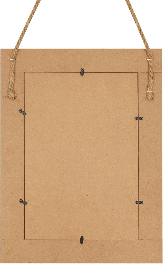 Rectangle Wall Mirror for Bathroom, Distressed White Wood Decor with Hanging Rope for Rustic Home Decor, Vanity, Living Room 12"×16"(Black)