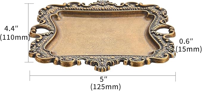khtumeware 2 Pack Vintage Gold Jewelry Dish Antique Brass Jewelry Trays ideal for holding jewelry rings and small trinkets.