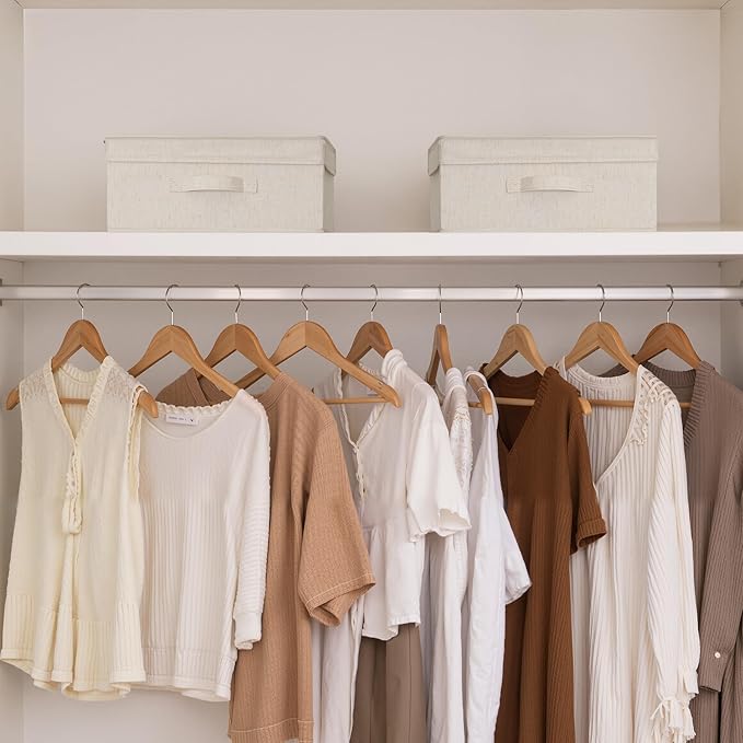 StorageWorks Storage Bins with Lid, Decorative Fabric Storage Bins with Handles, Stackable Closet Organizers for Shelves and Bedroom, Small, Beige(Natural Fabric), 2-Pack
