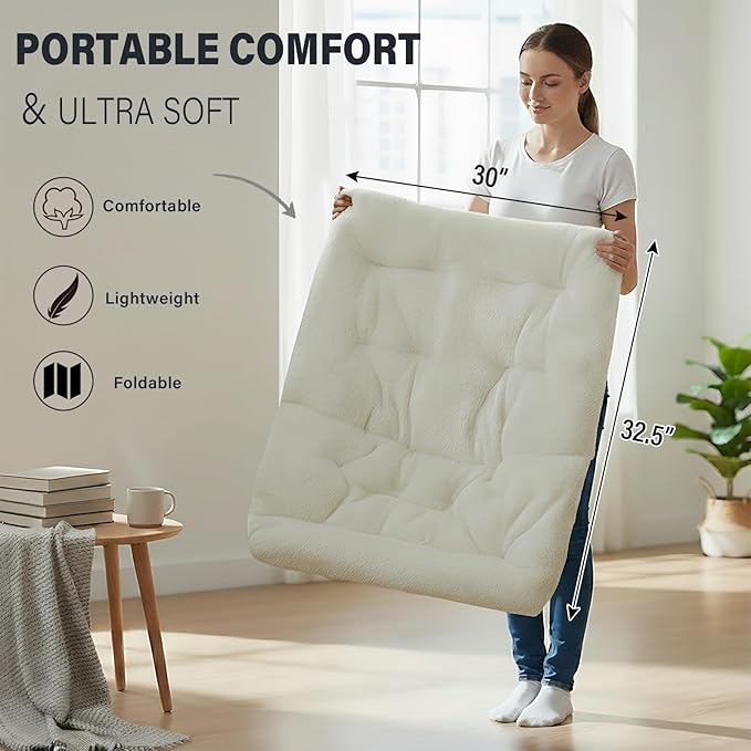 Tiita Comfy Folded Chair, Soft Faux Fur Oversized Folding Accent Chair, Lazy Chair for Teens Adults, Metal Frame Moon Chair for Bedroom, Living Room, Dorm Rooms