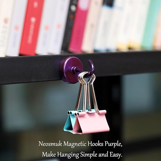Neosmuk Magnetic Hooks, Heavy Duty 85lb+ Strong Magnet Hook for Cruise Cabins, Cruise Essentials 2026 for Hanging, Metal Wall Refrigerator Hangers (Purple, 10 Pack)