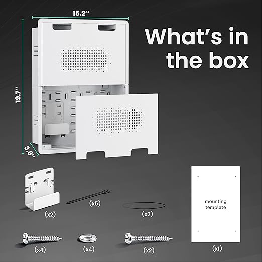 ynVISION.DESIGN 17" Recessed in-Wall Media Box for TV – Flush Wall AV Enclosure with Adjustable Shelf, Cable Straps & Vented Cover – Compatible with Apple TV, Roku & More - Pack of 3