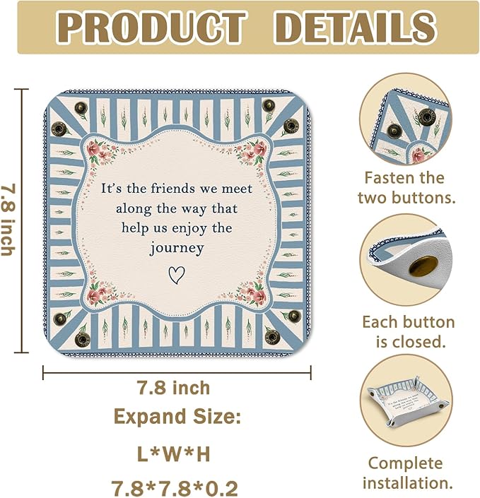 RTXLEZ Mmothers Day Gift for Expecting Mom, Friends Friendship Gifts for Women Leather Jewelry Valet Tray, BFF Bestie Gifts PU Catchall Beside Caddy Nightstand Organizer Tray for Rings Watches Keys