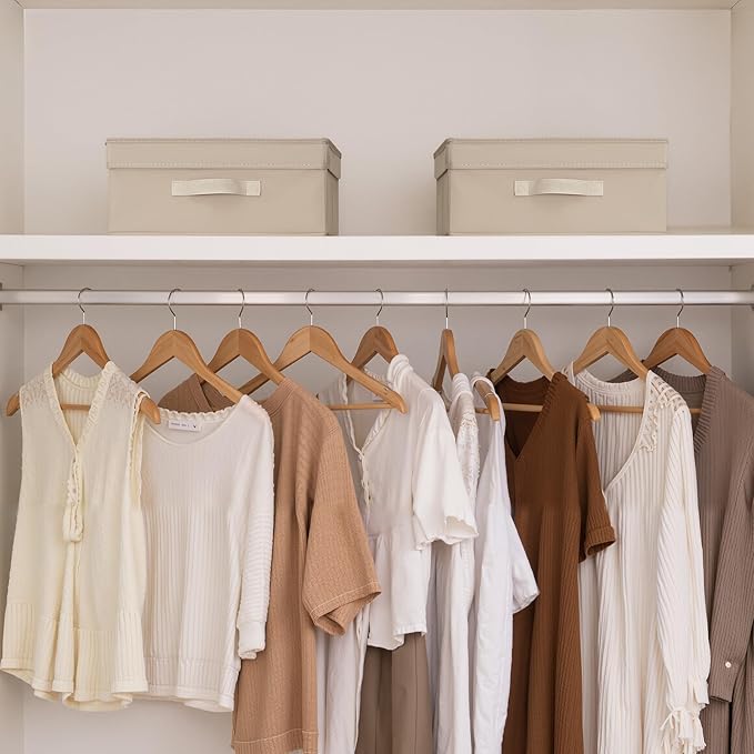 StorageWorks Storage Bins with Lid, Decorative Fabric Storage Bins with Handles, Stackable Closet Organizers for Shelves and Bedroom, Small, Light Brown, 2-Pack