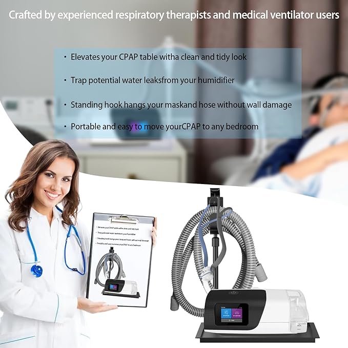 CPAP Protector Mat - CPAP Hose Holder Bedside Organizer - CPAP Hose Hanger with Retractable Hook for CPAP Mask & Tube,Keep cpap supplies neat and tidy, Enhances Sleep Quality (Matte Black)