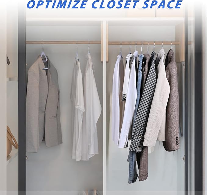 Heavy Duty Standard Plastic Hangers 50 Pack with Non-Slip Design,360°Swivel Hook Space Saving Organizer for Bedroom Closet,Shirts,Pants,Strong Enough for Coat(Grey)