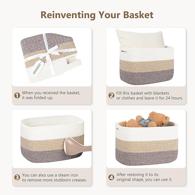 ECDYQXVU Cotton Rope Basket, Storage Baskets with Handle, 15x10x9 Inch Woven Basket for Shelves, Laundry, Towels, Clothes, Books (Green 3Pack)