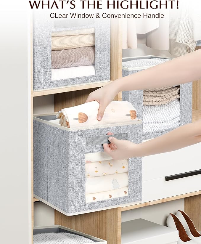 Homsorout Linen Closet Organizers and Storage - 6 Pack Cube Storage Bins with Handle, Fabric Storage Bins for Shelves, 11 inch Bins for Organization, Cubes Organizer for Home, Blended