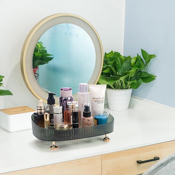 CESTATIVO Makeup Perfume Organizer, Bathroom Vanity Tray, Decorative Dresser Tray, Countertop Organizer Tray for Cosmetics, Dark Green