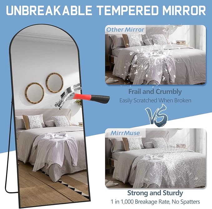 Large Arched Floor Mirror Full Length with Stand, 71''x32'' Black Standing Full Length Mirror for Bedroom Living Room Gym, Aluminum Alloy Frame