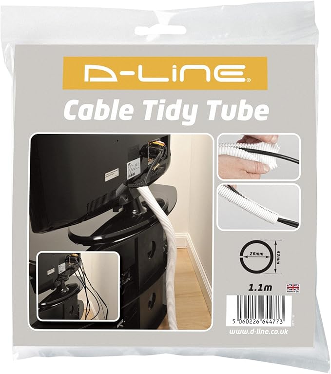 D-Line White 43in Cable Sleeve, Flexible Wire Protector Tubing, Split Electrical Conduit, Plastic PC Cable Management Tube, Cord Sheath, TV Loom Tubing - 1.26in Diameter, 43-inch Length