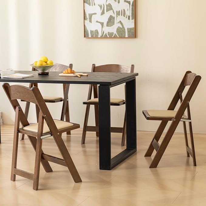Wooden Folding Chair with Soft Cushion, Simple and Stylish, Comfortable and Durable, Suitable for Weddings, banquets and Events,Classic-Fruitwood, Set of 2