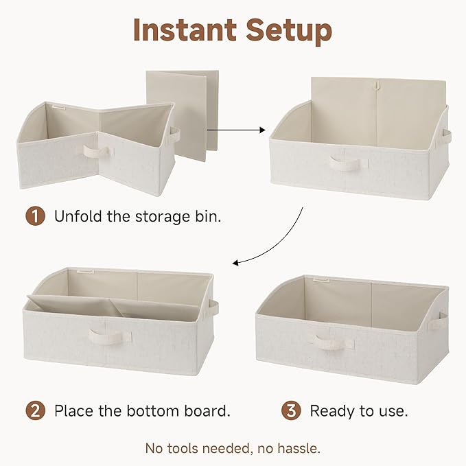 StorageWorks Trapezoid Storage Bins, Linen Closet Organizer, Closet Organizer Bins, Shelf Baskets, Clothing, Towels, Large, Beige(Cotton-linen), 3-Pack