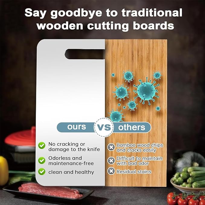 304 Stainless Steel Cutting Board, Non Toxic Cutting Boards for Kitchen, Dishwasher Safe and Hygienic Heavy Duty Chopping Board for Meat Vegetable Fruit(15"x 11",13"x 9",10"x 6")