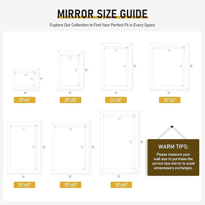 CULER White Wood Wall Mirror for Bathroom,Rectangle 20 x 16 inch Hanging Vanity Mirrors with Wooden Frame for Living Room,Bedroom,Entryway