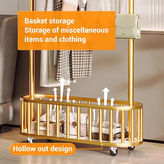 Takywep Rolling Clothing Rack with Wheels and Basket Storage – Metal Moveable Garment Rack, Heavy-Duty Coat Rack for Hanging Clothes, Bedroom, Boutique, Laundry Room