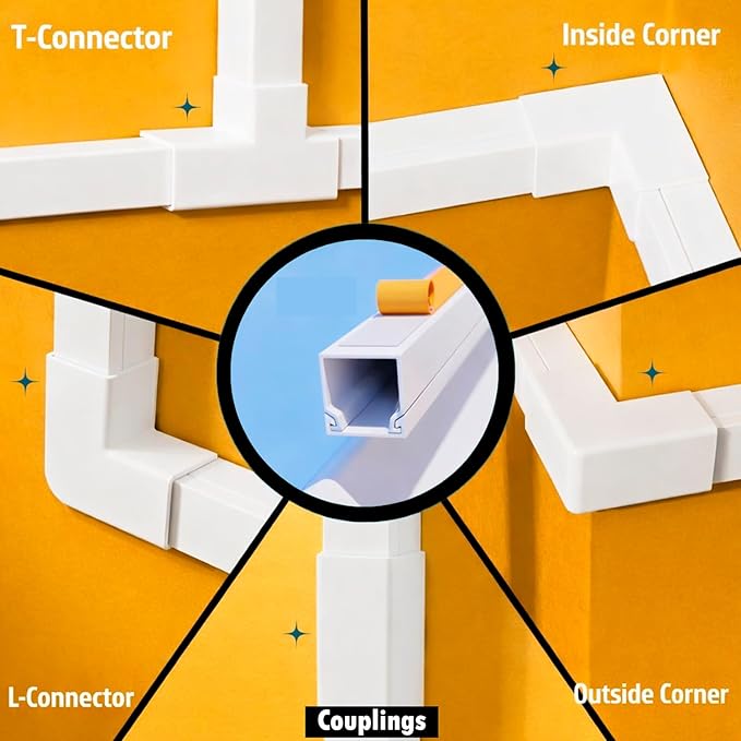 157" Cord Hider Kit | 10 Pcs 15.7in Paintable Cable Raceway with Connectors | T & L Corners | Inside & Outside Elbows | Screws and Anchors | Wall Cable Concealer for TV