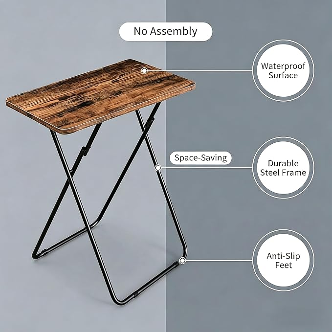 Tv Trays Folding Tv Table, Dinner Table for Eating with Sturdy Metal Frame, Small Foldable Snack Trays Table for Living Room, Couch,Sofa, Bed, No Assembly Required (Yellow Brown(Black Legs))