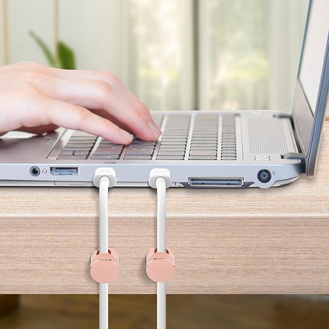 3pcs Cable Anchors for Desk, Phone Charger Cord Holders Metal Adhesive Cable Management Clips Aluminum Wire Organizer for Office Home Desktop Wall Nightstand (Rose Gold)