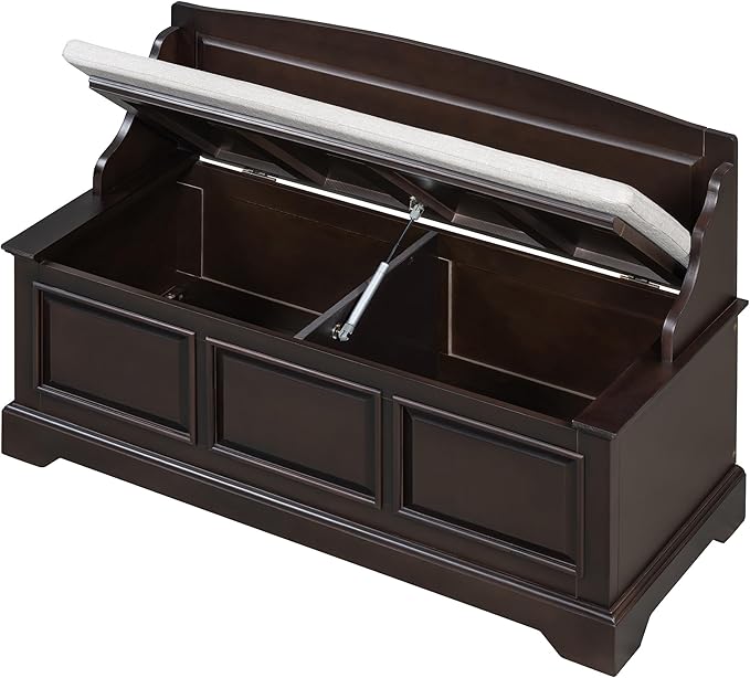 LUMISOL Shoe Storage Bench with Cushion, 41.7“ Farmhouse Entryway Bench with Soft-Close Devices and Hidden Storage, Upholstered Storage Ottoman for Living Room, Entryway, Bedroom, Espresso
